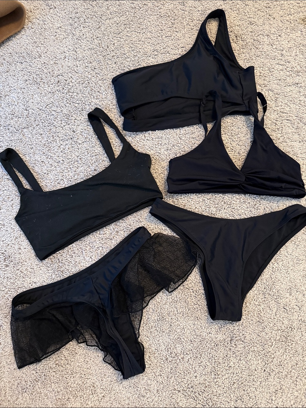 Black Bikini Set with Mesh Accent - 5 Pieces